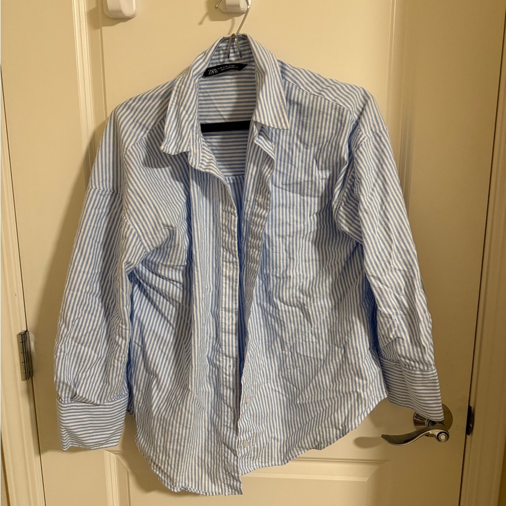 Zara Blue Striped Button Down Shirt M